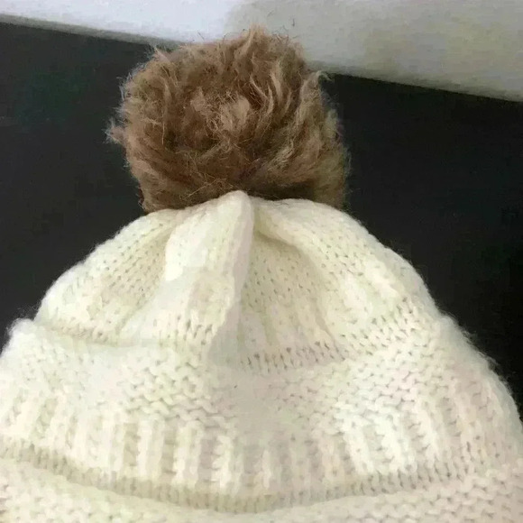 C.C Ivory Beanie with PomPom Topper - Picture 3 of 3